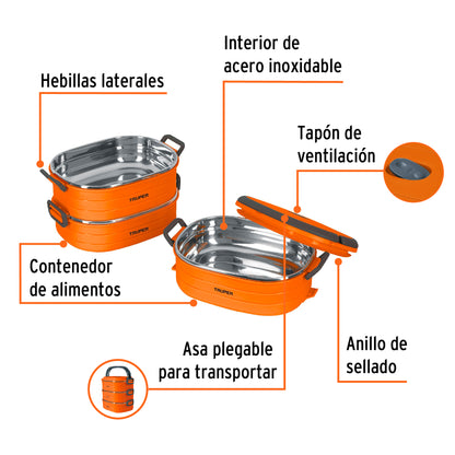 Lonchera térmica con 3 contenedores de acero inoxidable